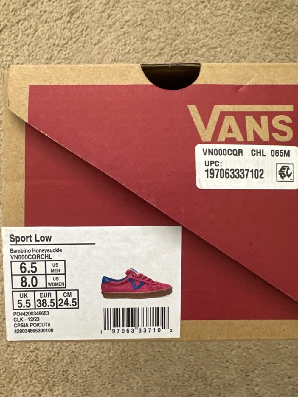 🎉🎉Host Pick🎉🎉 NIB Vans Sport Low "Bambino Honeysuckle" | 8W / 6.5M 🏛️🛹 - Picture 6 of 6